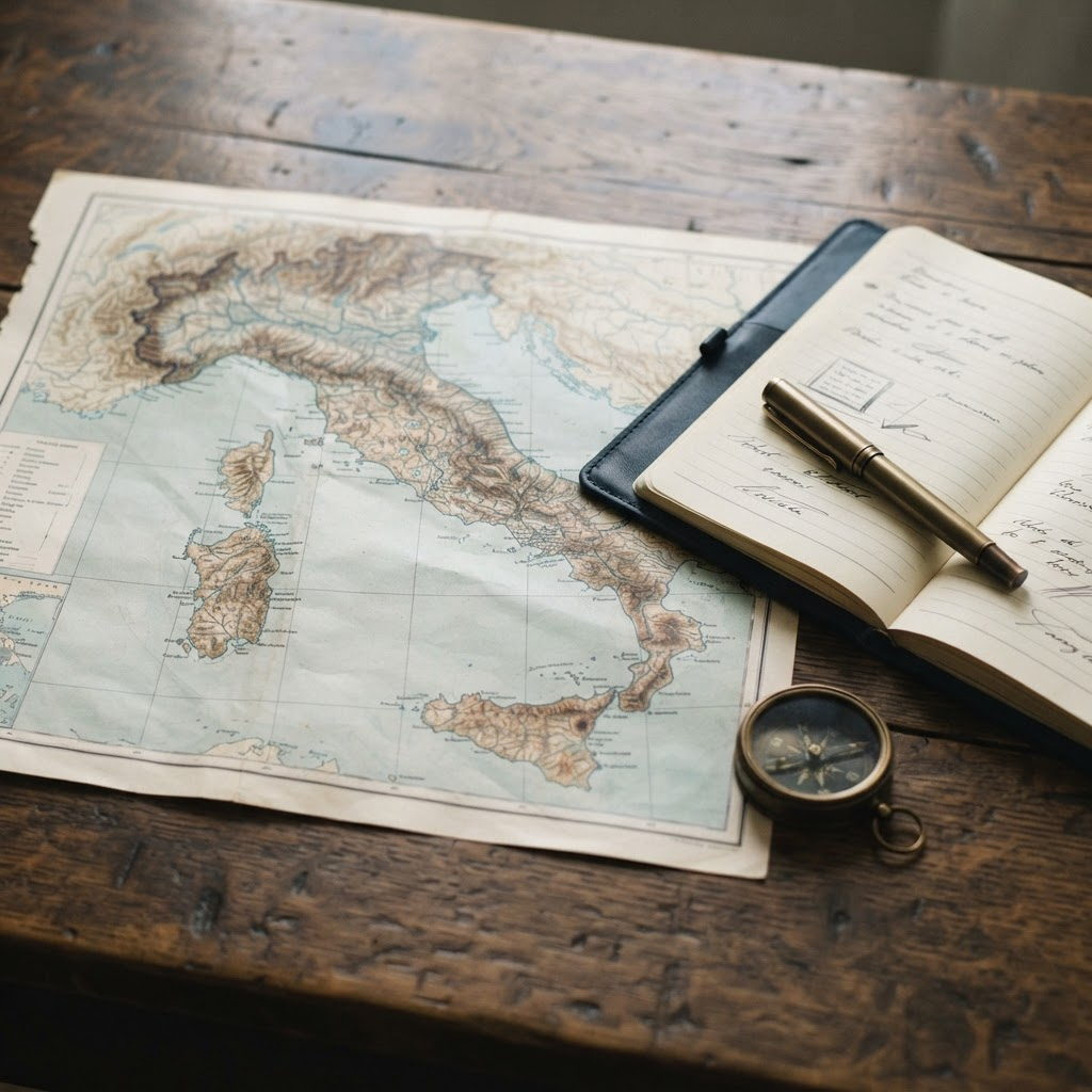 Overhead view of a map and travel notes, representing regional coverage